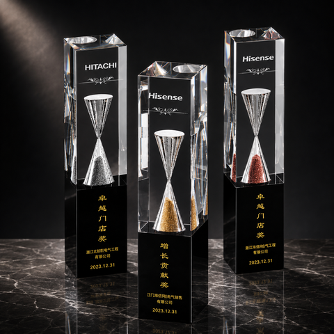 Triple Column Crystal Trophies - custom crystal awards with your logo